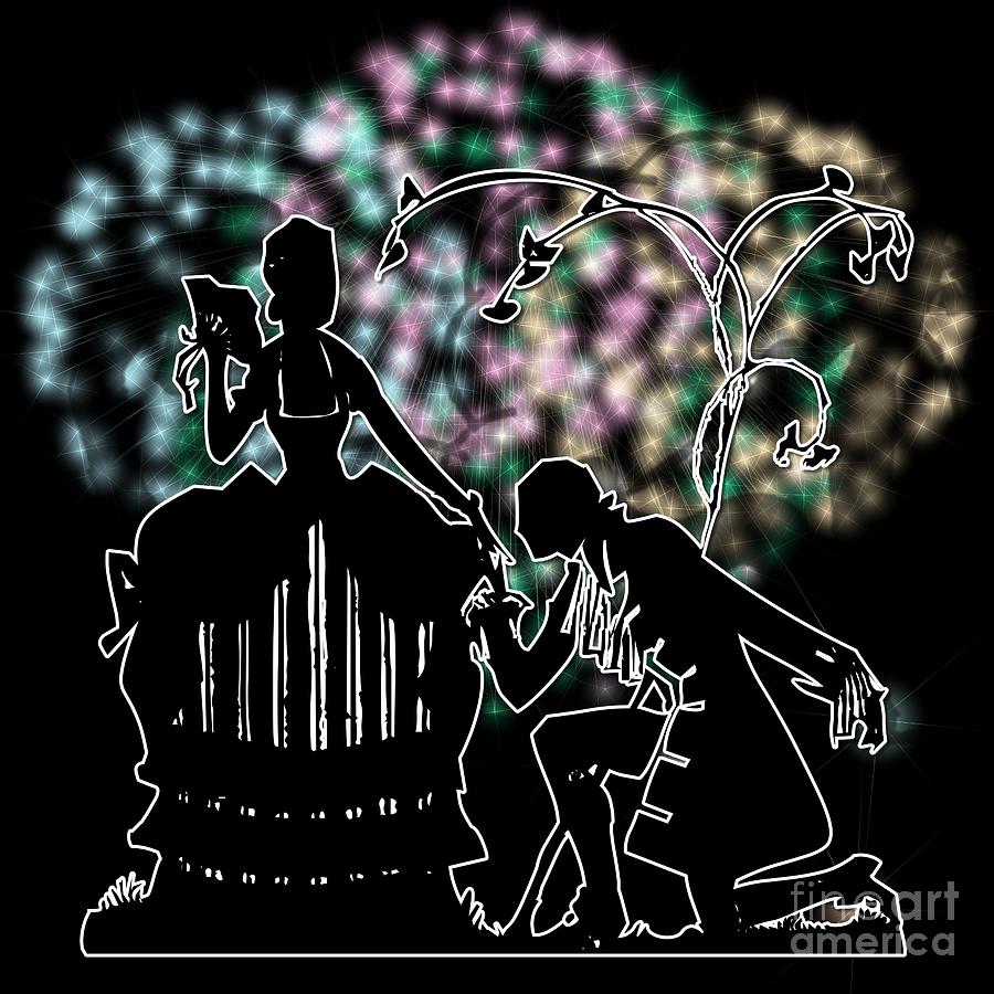 Will You Marry Me Couple Silhouette with Fireworks Digital Art by Rose Santuci-Sofranko