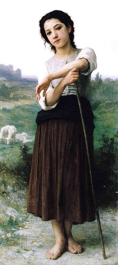 William-Adolphe Bouguereau - Young shepherdess standing Painting by Les Classics