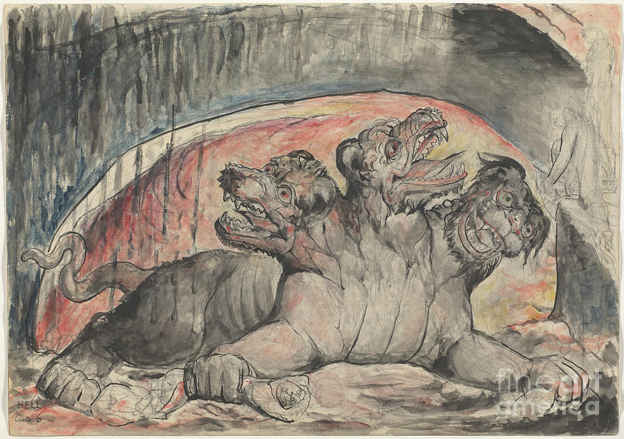 William Blake - Illustrations to Dante's Divine Comedy, Cerberus Painting  by William Blake - Pixels
