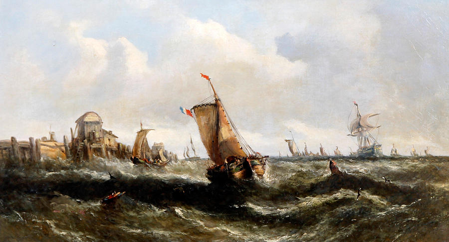 William Calcott Knell British 1830 1876 Shipping In Rough Seas Painting
