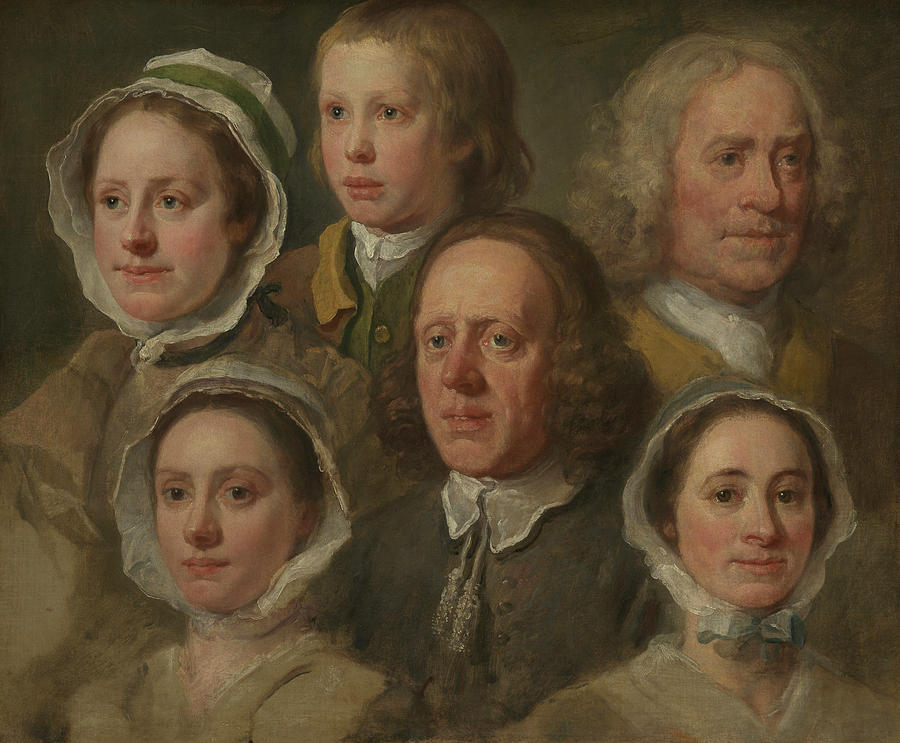 William Hogarth - Heads of Six of Hogarths Servants Painting by William ...