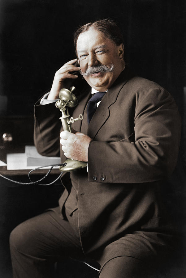 William Howard Taft Smiling During A Telephone Call - 1908 - Colorized Photograph by War Is Hell Store