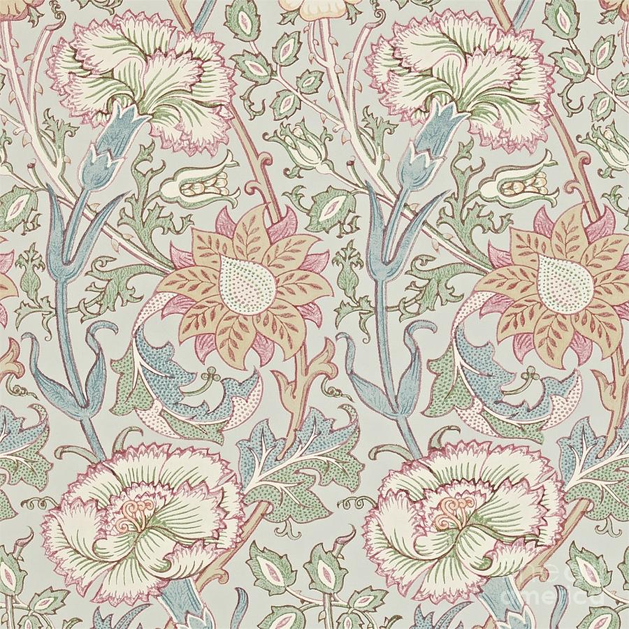 William Morris Painting - William Morris Pink and Rose Eggshell Blue Floral by William Morris