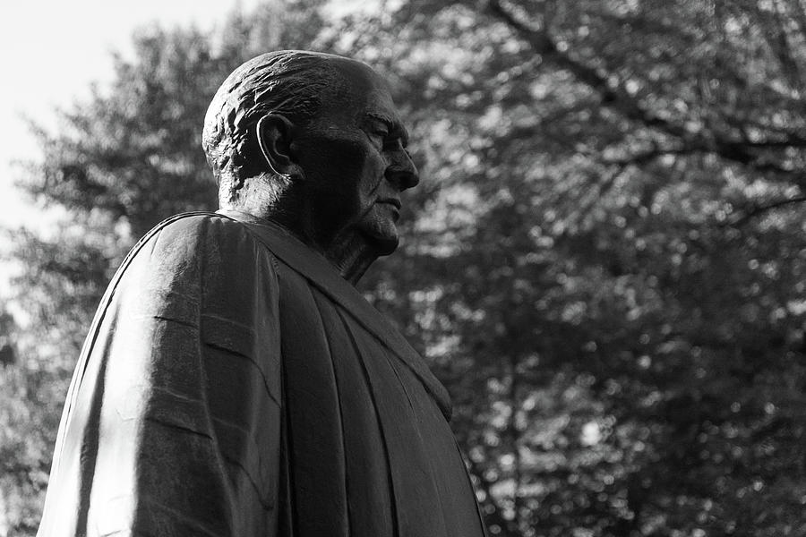 William Oxley Thompson statue at Ohio State University in black and white Photograph by Eldon McGraw