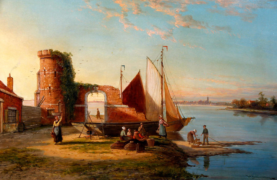 William Raymond Dommersen Dutch 1850 1927 39 Schiedam On The Scheldt Painting