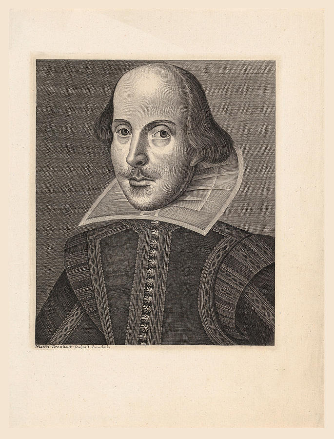 William Shakespeare Drawing by After Martin Droeshout the Younger