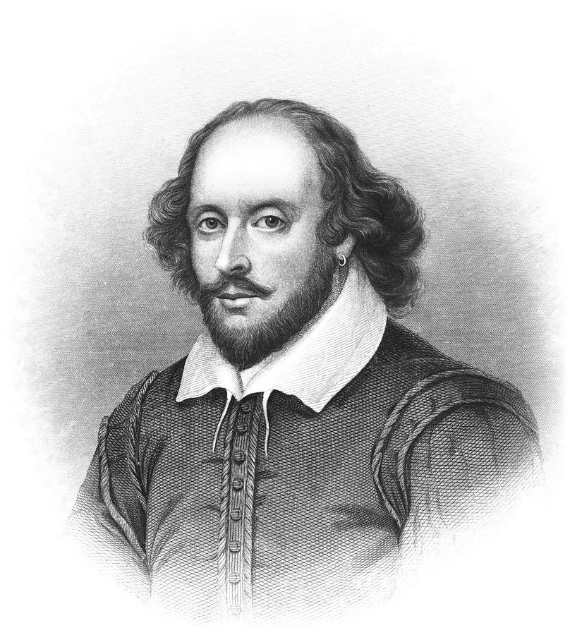 William Shakespeare - Antique Engraved Portrait Drawing by FierceAbin