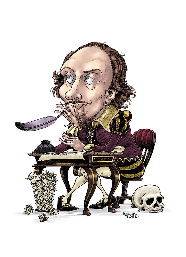 William Shakespeare, color Drawing by Mike Scott