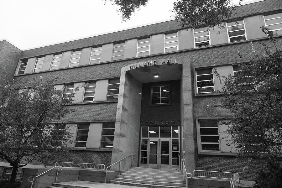 Williams Hall at North Carolina State University in black and white ...