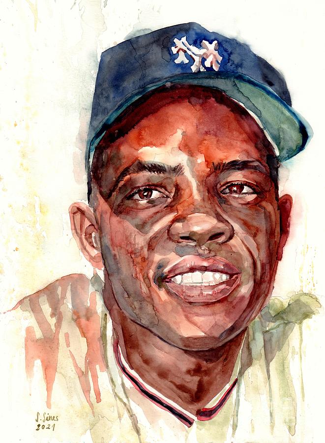 Major League Movie Painting - Willie Mays Portrait by Suzann Sines
