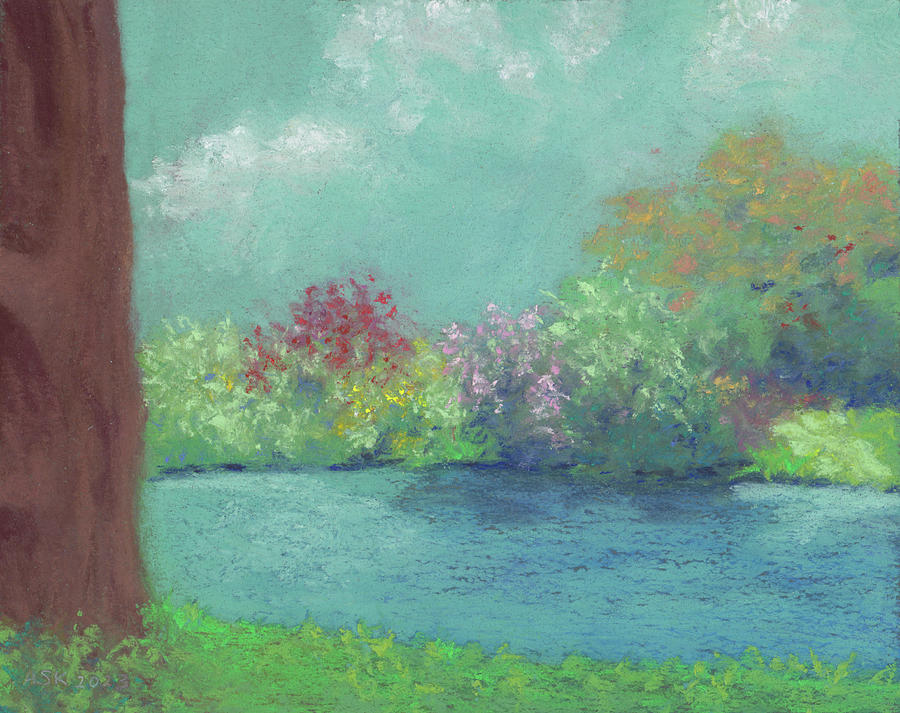 Willow Pond, Late August Pastel by Anne Katzeff