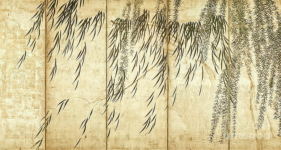 Willows in Four Seasons by Hasegawa Tohaku Drawing by Hasegawa Tohaku