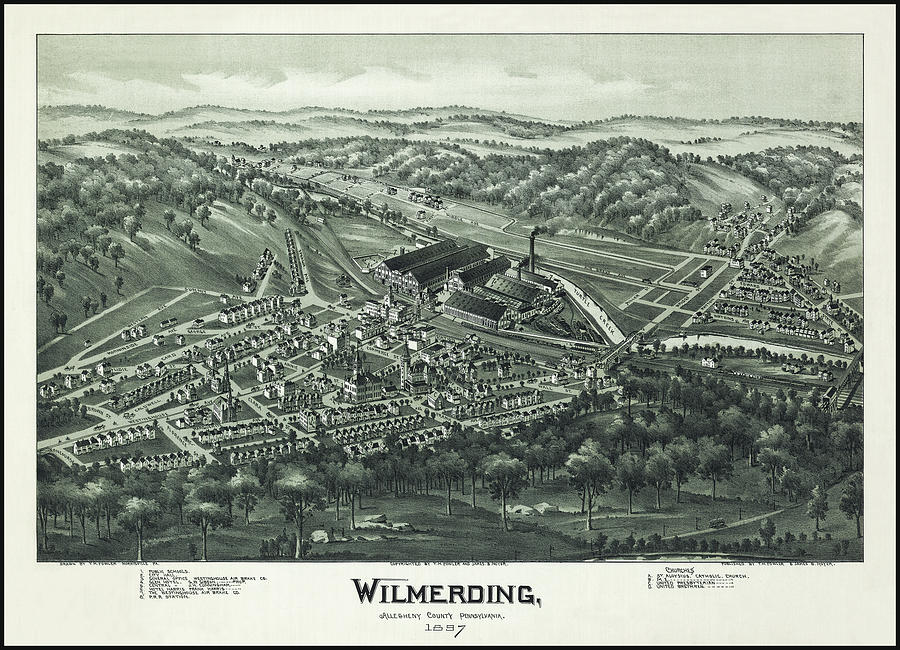 Pittsburgh Photograph - Wilmerding Pennsylvania Vintage Map Birds Eye View 1897 by Carol Japp