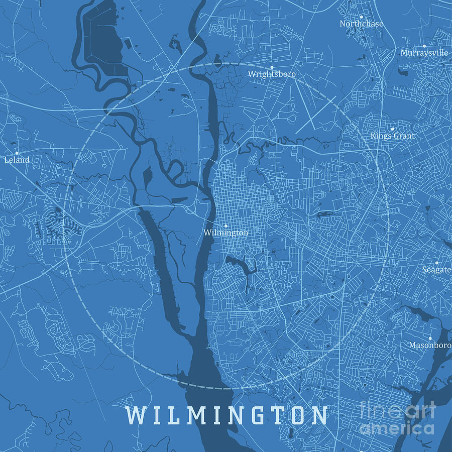 Wilmington NC City Vector Road Map Blue Text Digital Art by Frank ...