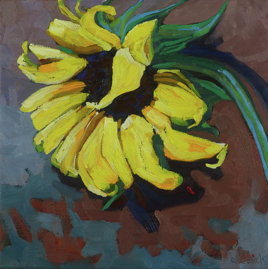Wilted Sunflower Painting by Phil Chadwick