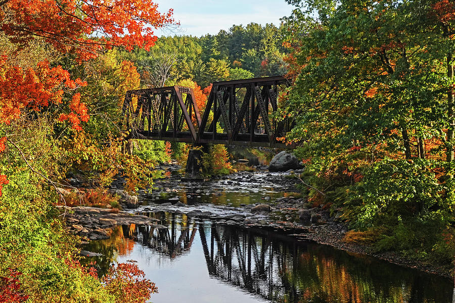 Wilton New Hampshire Railroad Bridge Beautiful Fall Foliage Photograph 