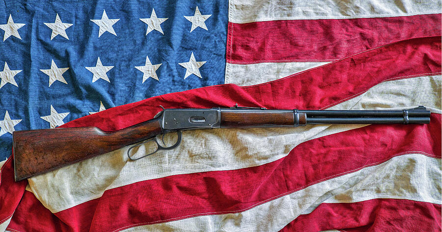 Vintage Digital Art - Winchester 94 Rifle Flag by Randy Steele