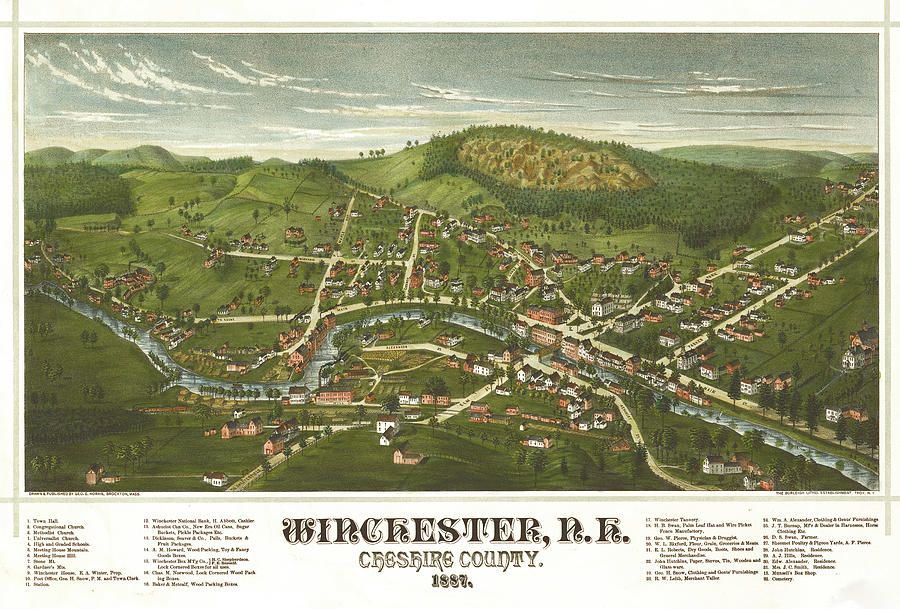 Map Drawing - Winchester, New Hampshire by Vintage Places