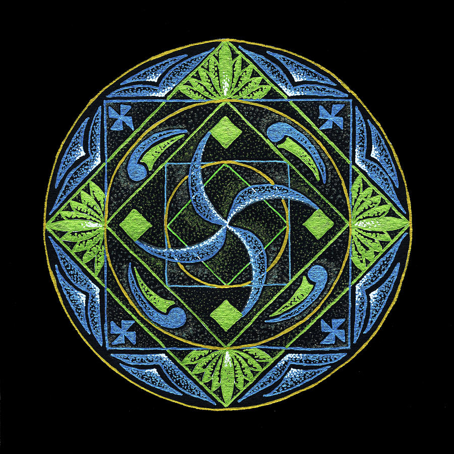 Geometric Mandala Painting - Wind 2 - fine art prints by Keiko Katsuta