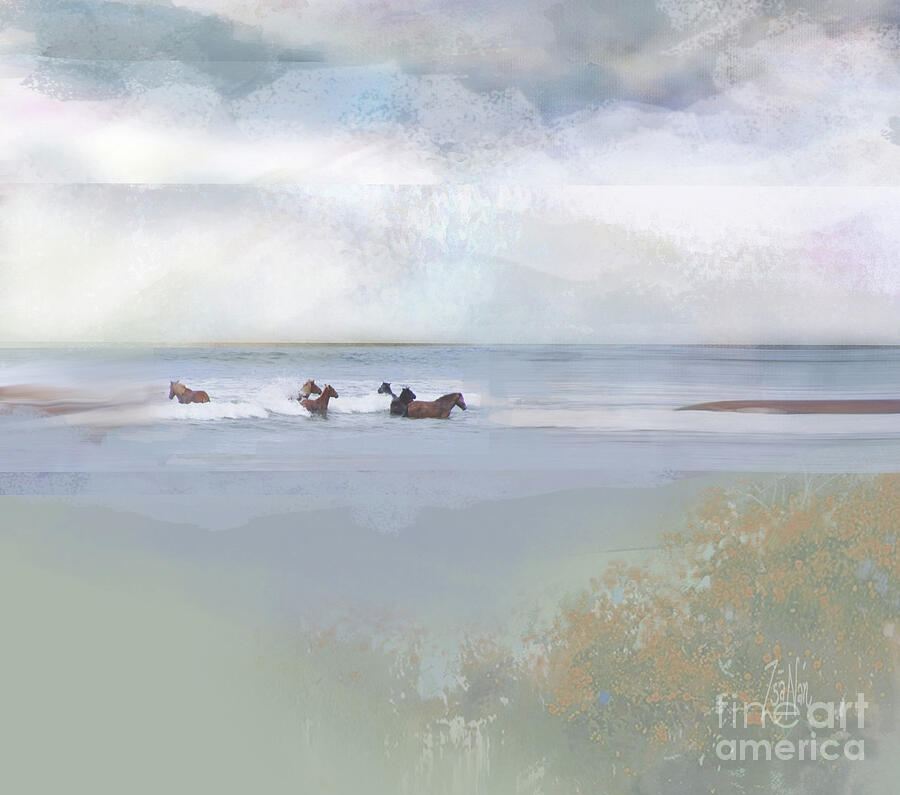 Wind and Water No. 6  Wild Horses of Ocracoke Mixed Media by Zsanan Studio