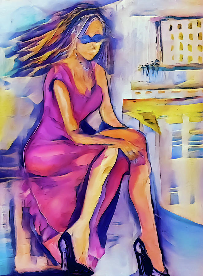 Wind Bloweth On A Summer Night On Top of The Cityscape Painting by Lisa Kaiser