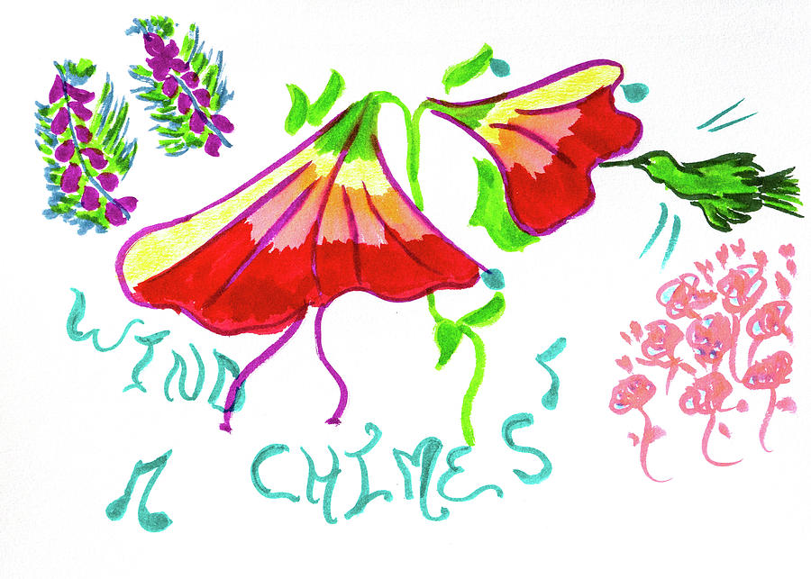 Flower Drawing - Wind Chimes by Meryl Goudey