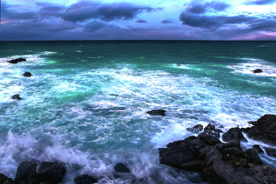 Wind Driven Waves At Night D Photograph by Frank Wilson