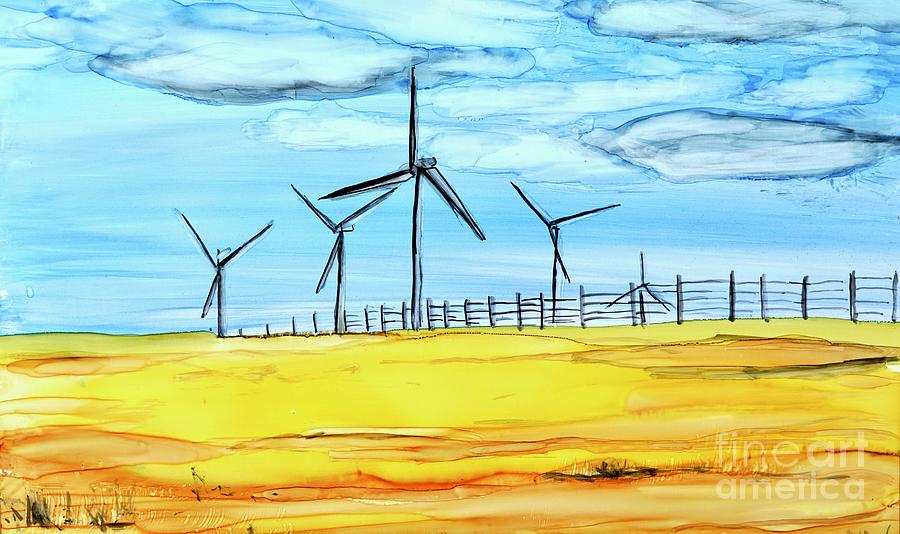 Wind Farm Horizontal  Painting by Patty Donoghue