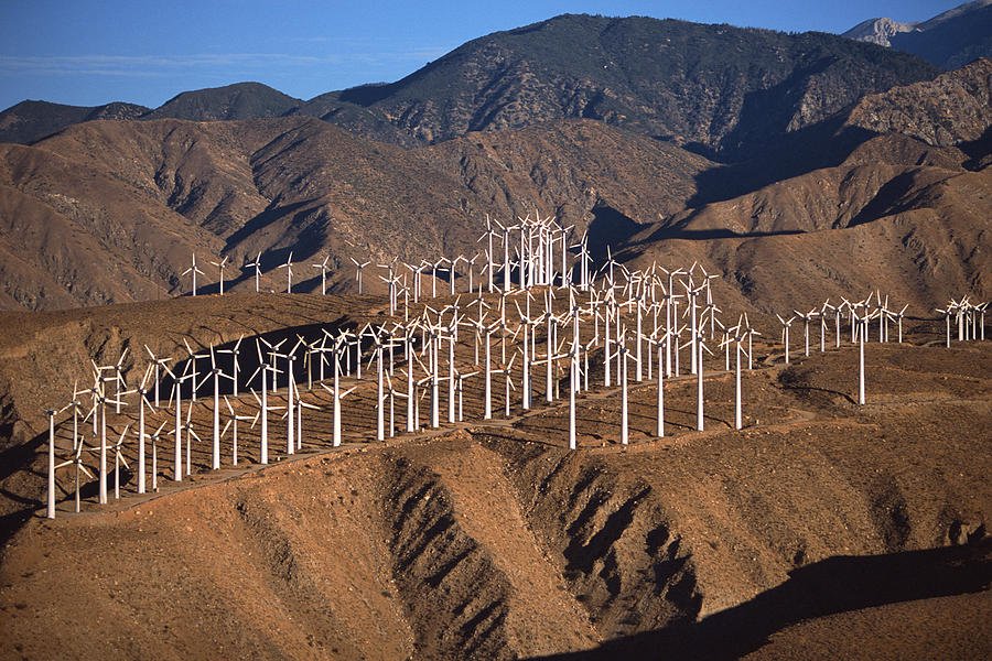 Wind farm in rural hills , Whitewater , California Photograph by Comstock Images