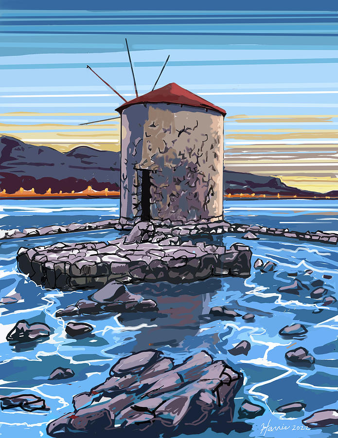 Wind Mill on Leros Digital Art by Frank Harris