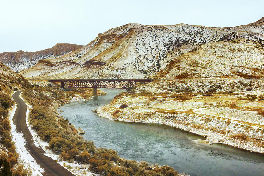 Mountain Photograph - Wind River Canyon - Railroad Trestle by Susan Rissi Tregoning