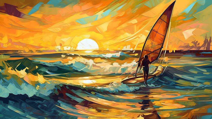Nature Painting - Wind Sail into Sunset by Artella Studio