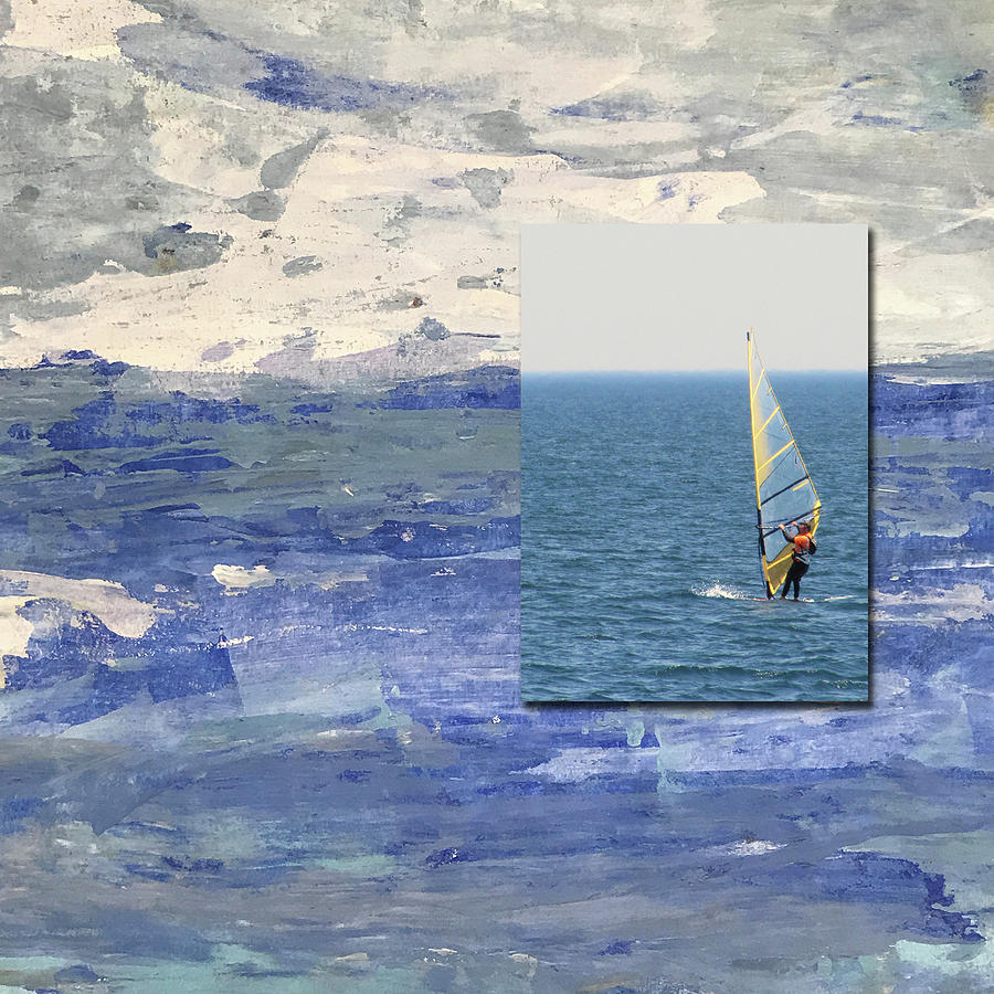 Wind Surfer and Abstract Painting blend Digital Art by Anita Burgermeister