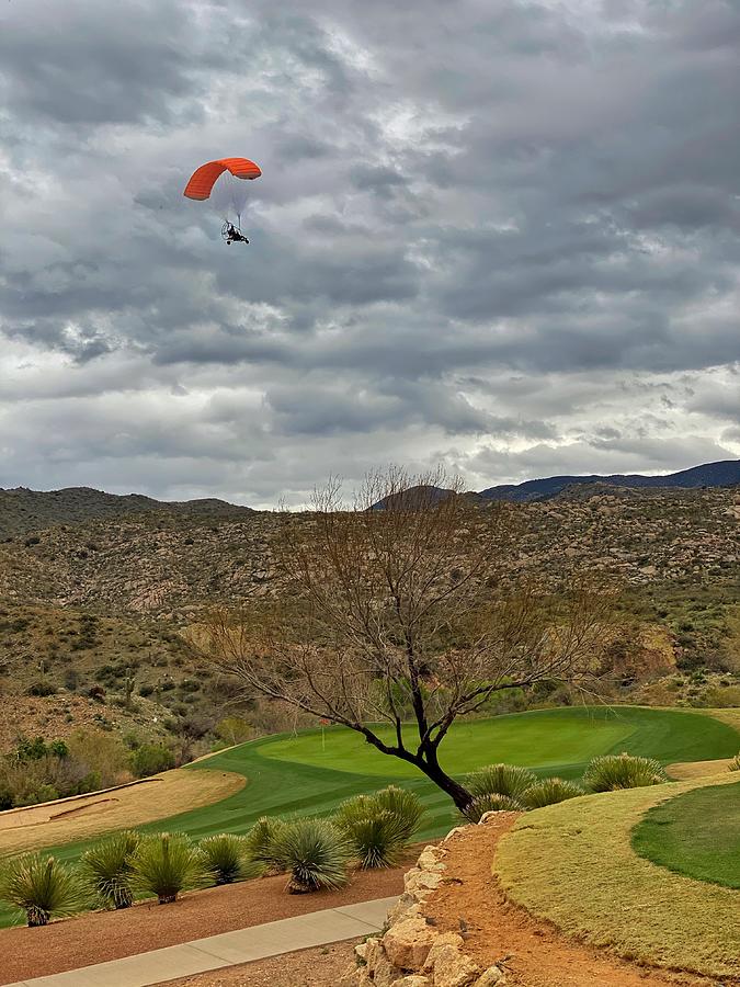 Paragliding Golf Fan Photograph by Jerry Abbott
