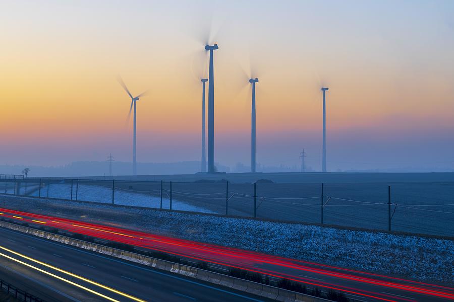 Wind turbine at motorway A8, Baden-Wuerttemberg, Germany Photograph by imageBROKER/Lilly