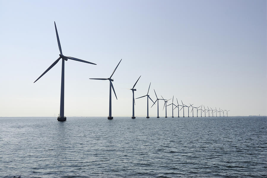 Wind turbines in the ocean outside Copenhagen, horizontal Photograph by Monap
