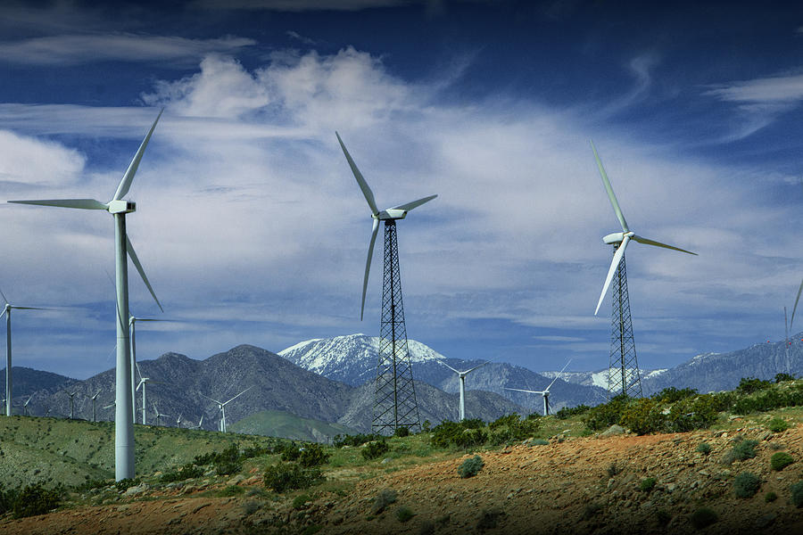 Wind Turbines With Mountains In California Photograph