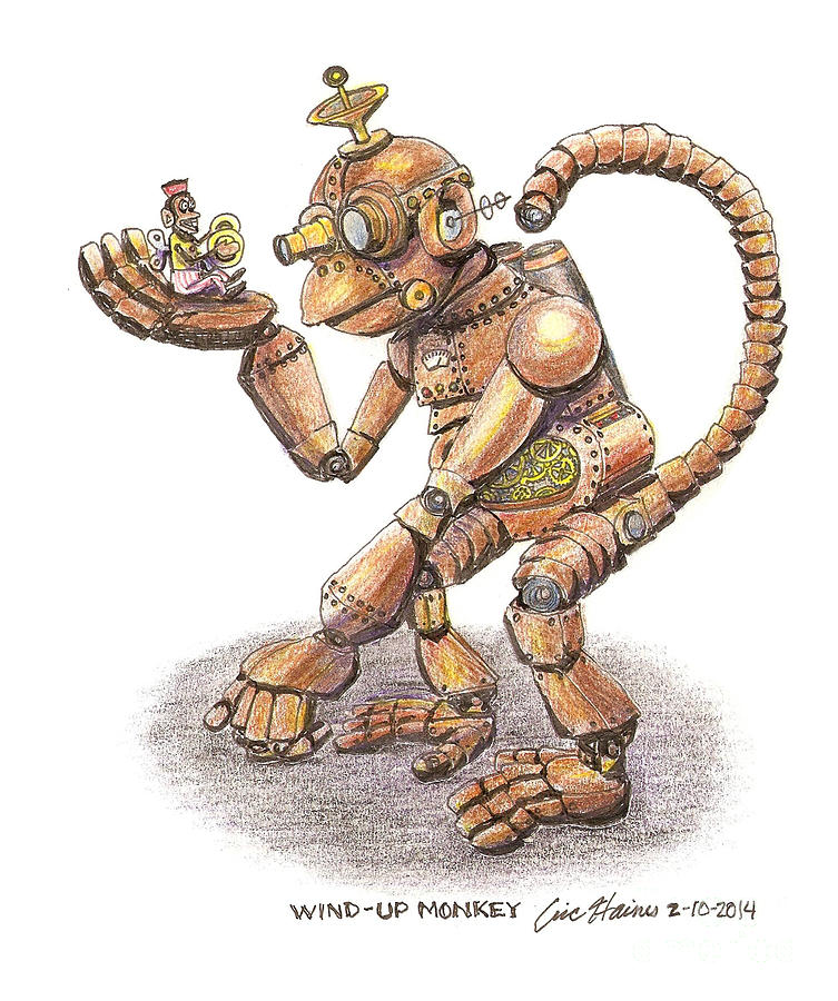 Wind Up Monkey Drawing by Eric Haines