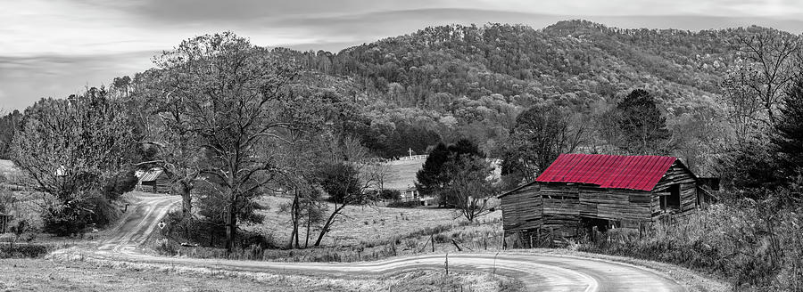 Winding Country Roads Black and White and Red Photograph by Debra and Dave Vanderlaan
