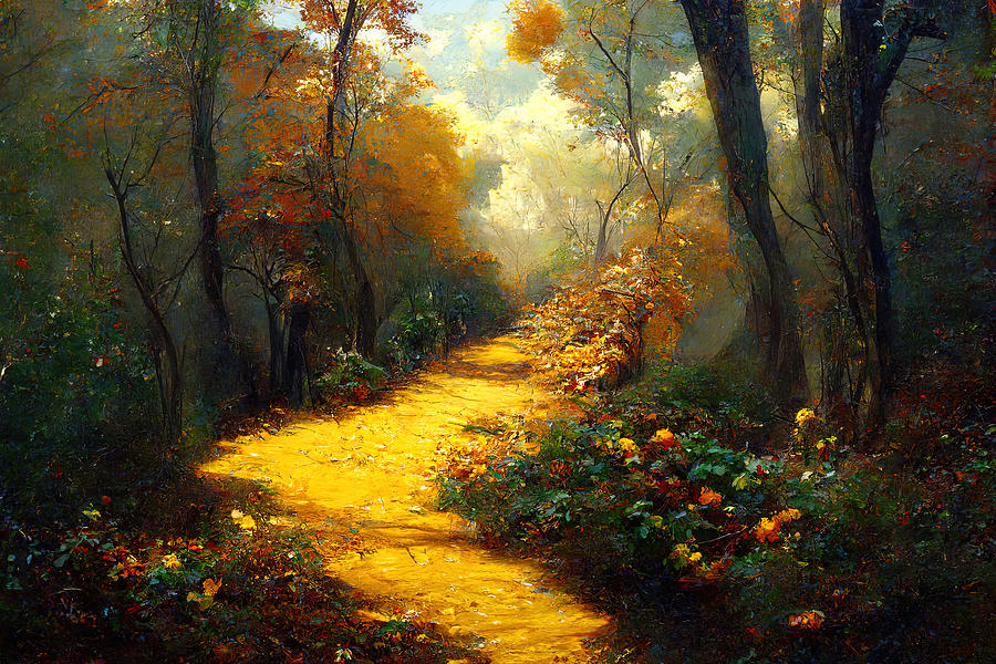Winding road through the woods, 01 Painting by AM FineArtPrints