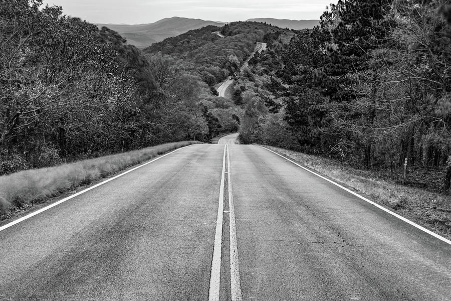 Black And White Photograph - Winding Stair Mountain - Talimena Scenic Byway Drive - Black and White by Gregory Ballos