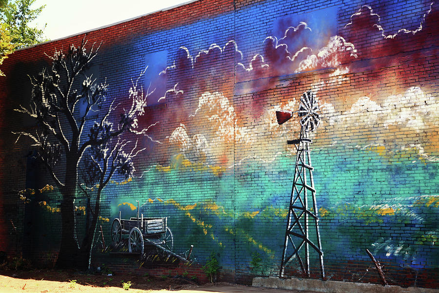 Windmill Against the Storm Waurika Oklahoma mural Photograph by Toni Hopper