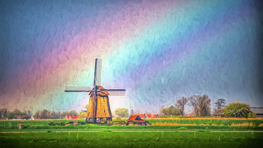 Windmill and Rainbow Photograph by Sue Leonard