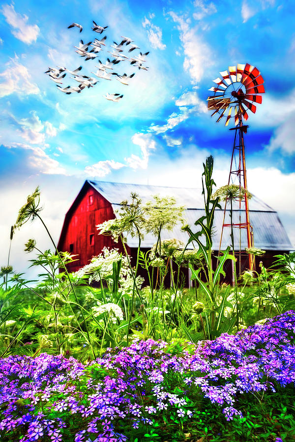 Windmill at the Farm Painting Photograph by Debra and Dave Vanderlaan