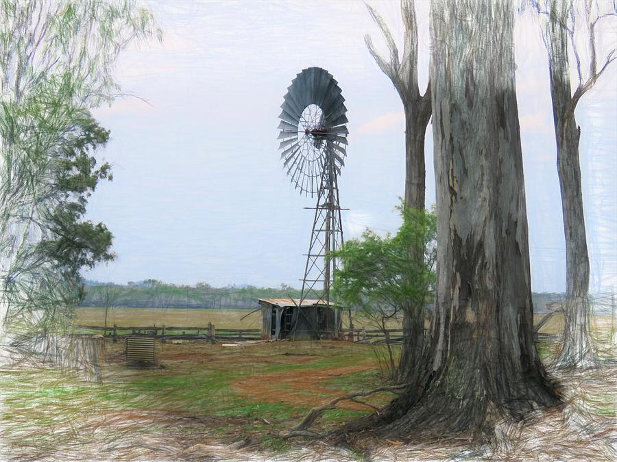Windmill At The Station Pencil Sketch Mixed Media by Joan Stratton Windmill At The Station Pencil Sketch Mixed Media by Joan Stratton