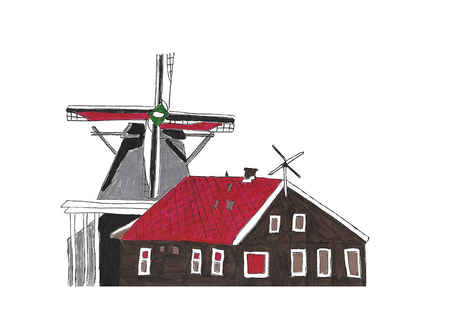 Windmill from an Amsterdam Skyline Transparent Background Drawing by Ali Baucom