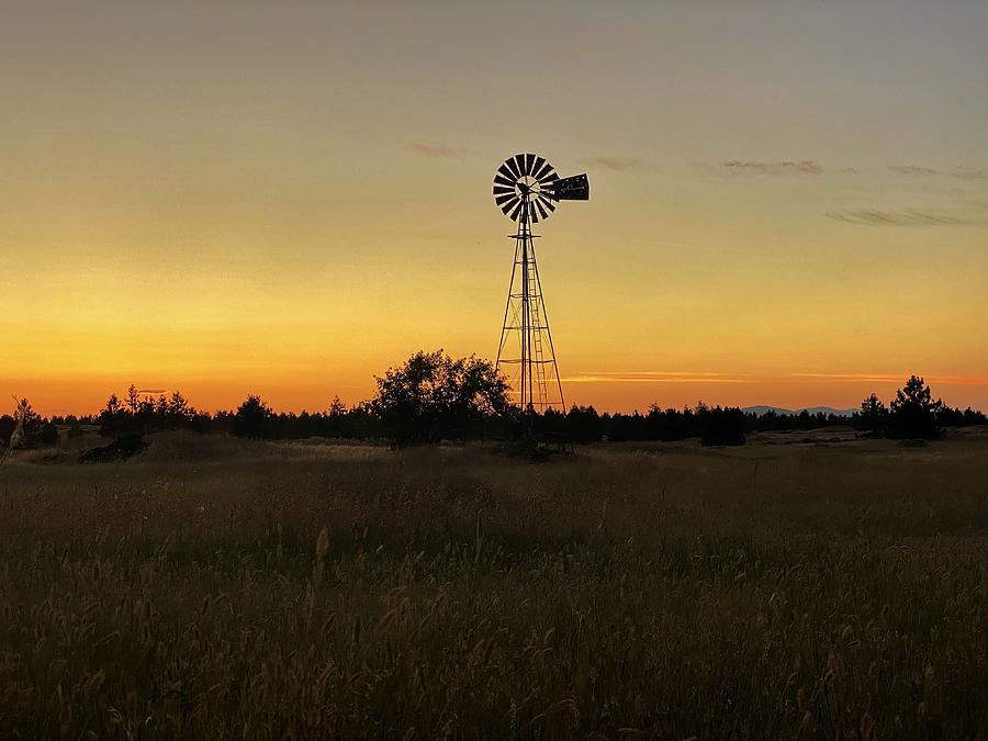 Windmill Golden Hour Silhouette  Photograph by Jerry Abbott
