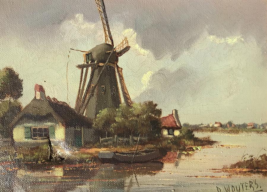Windmill Painting by Kat Kem Art