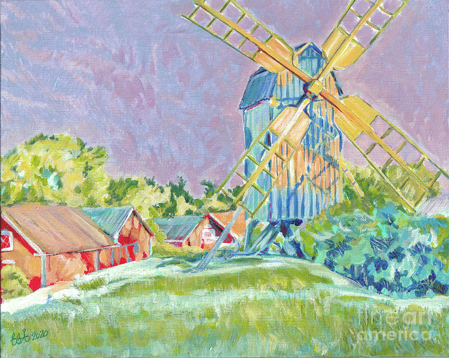Windmill Lopperstad Painting by Elaine Berger