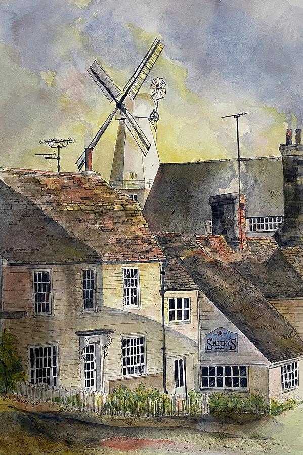 Windmill Painting by Nancy Lake Watercolor